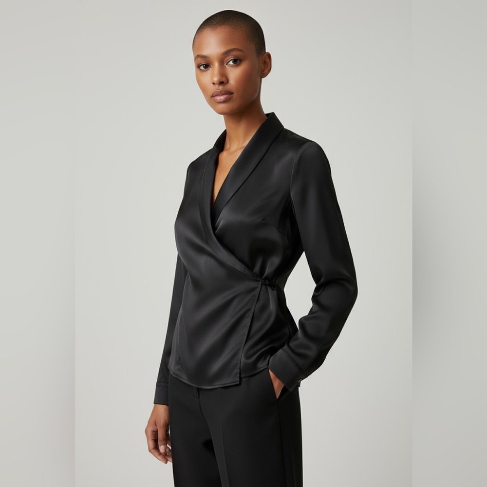 Lane JT black long sleeve dressy blouse large